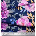 thumbnail image 2 of Soimoi Blue Modal Satin Fabric Leaves & Floral Print Sewing Fabric BTY 42 Inch Wide, 2 of 3