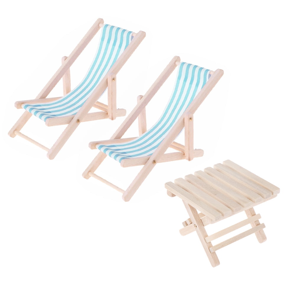 ABOOFAN 2 Ensembles Mini Chaise De Plage Décorations De Maison Lumineuse pour La Maison Décor De Table De Plage Mini Transat Chaises De Plage Miniatures Chariot Bois De Pin Chaise Longue