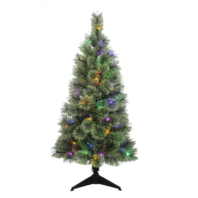 Élégant sapin de Noël Cashmere Holiday Time pré-éclairé à DEL multicolore de 4 pi, vert
