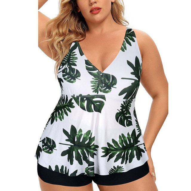 Kawell Plus Size Tankini Swimsuits for Women Blouson Tankini Tops with Swim Shorts Two Piece Bathing Suits