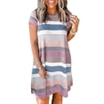 thumbnail image 1 of Innerwin Robe T-Shirt Évasée pour Femme, Robe d'Été Tunique Ample Courte Mini, Violet G, 1 of 7