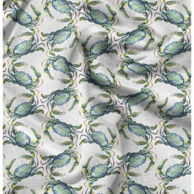 Soimoi White Poly Georgette Fabric Crabs Ocean Print Sewing Fabric Yard 52 Inch Wide