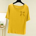 thumbnail image 1 of Grande Réduction, Chemise à Col Rond pour Femmes, Couleur Unie, Couche Intérieure Fine, Haut de Pyjama Décontracté, Manches Courtes, Base à Domicile, Vêtement de Nuit Confortable Aspect Facile à Styler/20 % Modal, 40 % Coton, 40 % Polyester, Jaune, 1 of 7