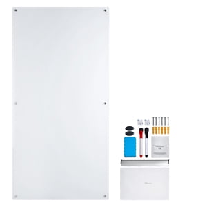 KFFKFF Glass Whiteboard with Magnetic Properties, 72"x36" Dry Erase Surface, Large Frameless Wall-Mounted Glassboard, Comes with a Tray for Markers, Includes an Eraser and a Pair of Markers, White