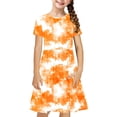 thumbnail image 1 of Robe Fille Été Patineuse Robe T-Shirt Teinture sur Nœuds Décontractée à Manches Courtes Robe Fluide pour Enfants 4-14 Ans, 1 of 6