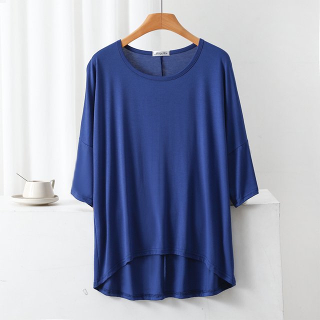 AherBiu T-Shirts pour Femmes à Col Rond, T-Shirts de Pyjama Amples, Été, Légers, Doux, Tunique à Manches Courtes, Hauts, Couleur Unie