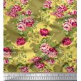 thumbnail image 1 of Soimoi Yellow Poly Georgette Fabric Leaves & Grandiflora Roses Floral Print Fabric by Yard 52 Inch Wide, 1 of 5