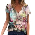 thumbnail image 1 of Hauts d'Été pour Femmes Manches Courtes Femmes Blouse d'Été Imprimée T-Shirts Décontractés Col en V Manches Courtes T-Shirts Hauts, 1 of 1