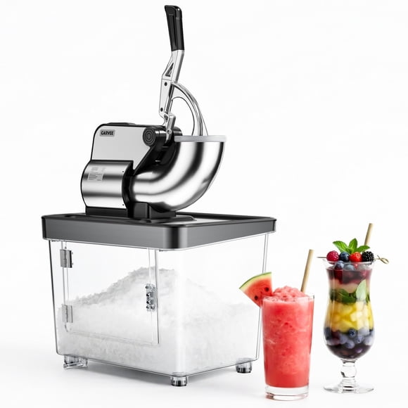 Broyeur de Glace Commercial 750 Lb/h, Machine à Cônes de Neige Électrique 350 W avec 4 Lames en Acier Inoxydable, 2000 Tr/min, Trémie 8,98 Gal pour Glace Pilée avec Interrupteur Marche/arrêt Sécuritaire pour la Maison, Restaurants, Bars, Noir