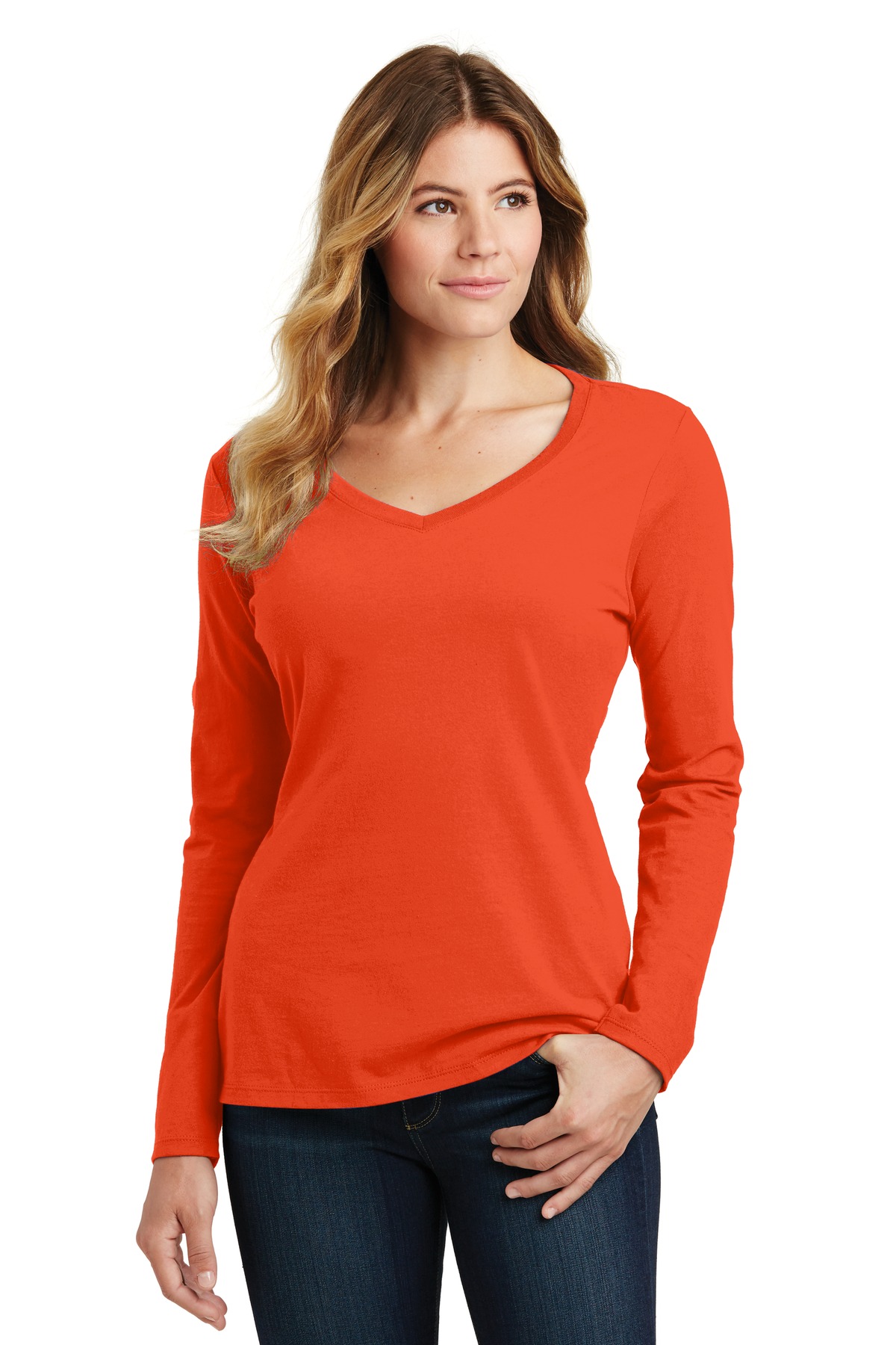 Port & Company ®  Ladies Long Sleeve Fan Favorite V-Neck Tee. Lpc450vls Xl Orange
