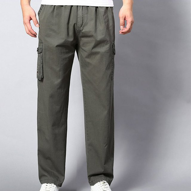 Pantalon Cargo Décontracté Léger à Taille Élastique pour Hommes avec Multi-Poches