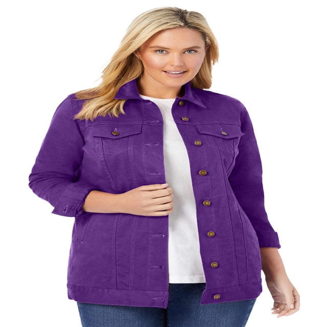 Woman Within Plus Size Long Stretch Denim Jacket Oversized Jean Jacket - 22 W Indigo