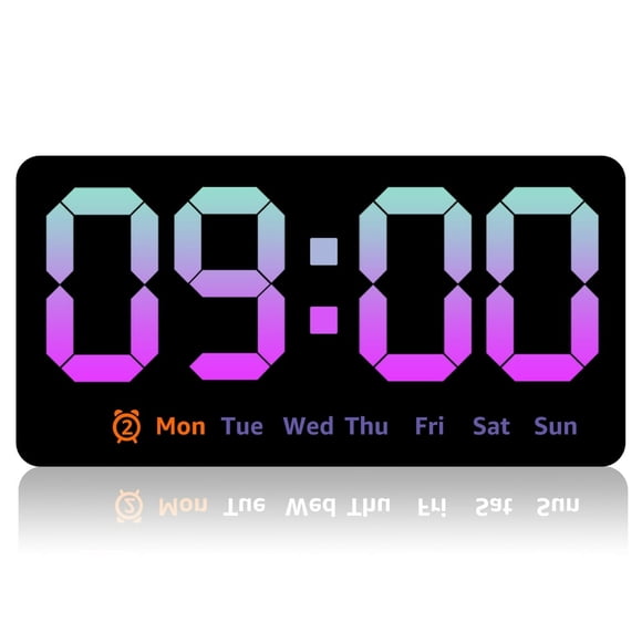 chock Horloge Murale Numérique Grande 8,5 Po Grand Affichage Réveil LED avec Date Semaine Température Double Alarme 3 Niveaux de Luminosité Horloge Murale Réglable Orange