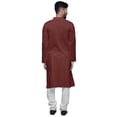 thumbnail image 3 of Atasi Kurta Long Uni pour Hommes Col Mandarin Chemise Habillée Décontractée pour Fête, 3 of 5