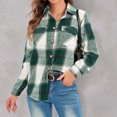 thumbnail image 2 of IROINID Surchemise Courte pour Femmes Col Rabattu à Carreaux Manches Longues Manteau Chemise Sans Capuche Décontracté, Vert, 2 of 6
