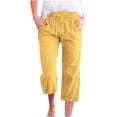 thumbnail image 1 of hotojiny Plus Size Spring Clothes for Women Lightweight Cotton Linen Capris Drawstring Elastic Waist Cropped Pants with Pockets, 1 of 5
