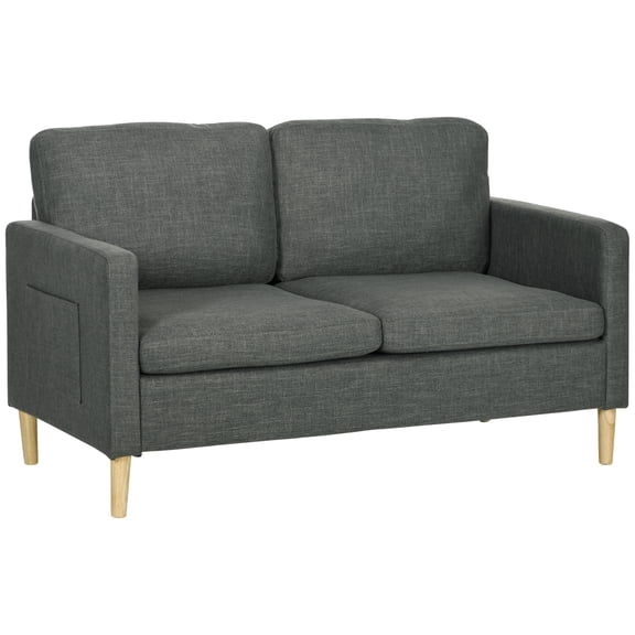 HOMCOM Causeuse 56 Pouces pour Chambre Canapé 2 Places avec Poches Latérales Gris