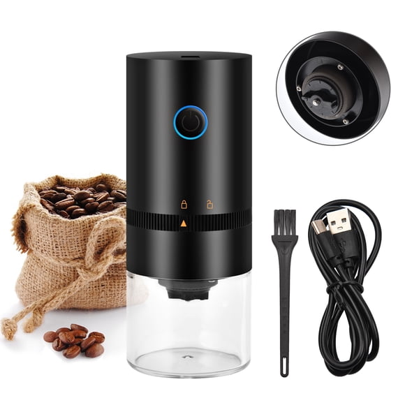 Portable Electric Burr Coffee Grinder with Adjustable Coarse Fine Grinding Removable Chamber for Home Travel Office Coffee Shop