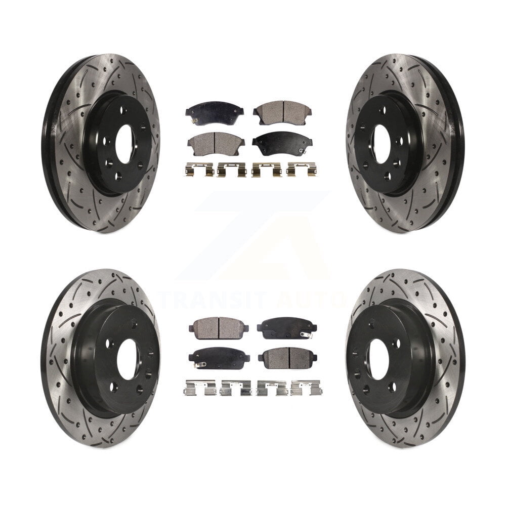 Transit Auto Front Rear Coated Drilled Slotted Disc Brake Rotors and Ceramic Pads Kit for Car Chevrolet Cruze Sonic Limited KDT-100203