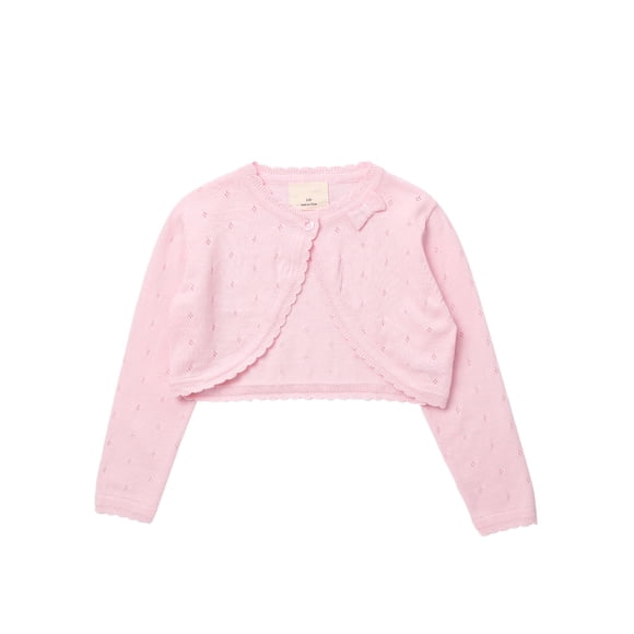 LiiYii Kids Girls Crop Cardigan Knit Bolero Shrug Sweater One Button Coat Jacket Flower Girl Dress Cover Up Pink 140