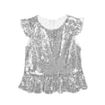 thumbnail image 1 of Oyolan Kids Girls Sequins Ruffled Top Mermaid Costume Flutter Sleeve Peplum Blouse for Carnival Performance Silver 8, 1 of 7
