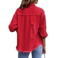 thumbnail image 2 of SUNSIOM Women's Ripped Distressed Denim Jacket Long Sleeve Button Down Boyfriend Jean Coat Trucker Jacket, 2 of 3