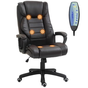 CoSoTower chaise de bureau de massage, chaise de bureau haute arrière avec 6-Point Vibration, hauteur réglable, siège pivotant et fonction de basculement, brun