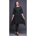 thumbnail image 3 of Bimba Kurti Asymétrique à Imprimé Ethnique à Feuilles Noires pour Femmes, Robe d'Été Indienne, Tunique 3X-LARGE, 3 of 6