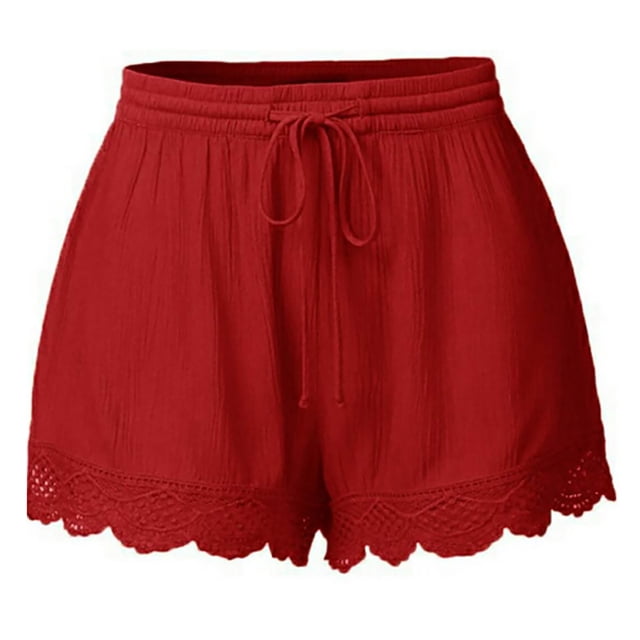Dealovy Pajamas Shorts for Women Plus Size Drawstring Elastic High Waisted Lace Bottom Comfy Lounge Shorts