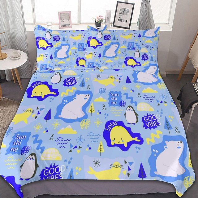 HAHDAXIA Animal Cute Pattern Bedding Solid Comforter Set for All Seasons,3 Pieces(1 Comforter+2 Pillowcases),Soft Microfiber Bedding Set Full(79"x90")