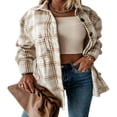 thumbnail image 1 of Women Plaid Shacket Button Down Shirt Long Sleeve Oversized Blouses Tops, 1 of 6