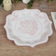 thumbnail image 3 of CUITING 25 Pack White Pink Paper Dessert Plates in Damask Floral Pattern  8” Round Disposable Salad Appetizer Plates with Scalloped Rims - 300 GSM, 3 of 10