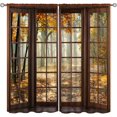 thumbnail image 1 of Fall Kitchen Curtains Grommet Waterproof Window Drapes with Autumn Forest Tree Outside Wooden Window Print Pattern Decorative Privacy Curtains for Bedroom Bathroom Cafe 2 Panels 27.5 x 39 Inch, 1 of 5