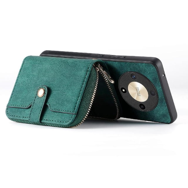 Crossbody Phone Case Wallet with Detachable Strap for Honor X9B Shockproof Cover Green