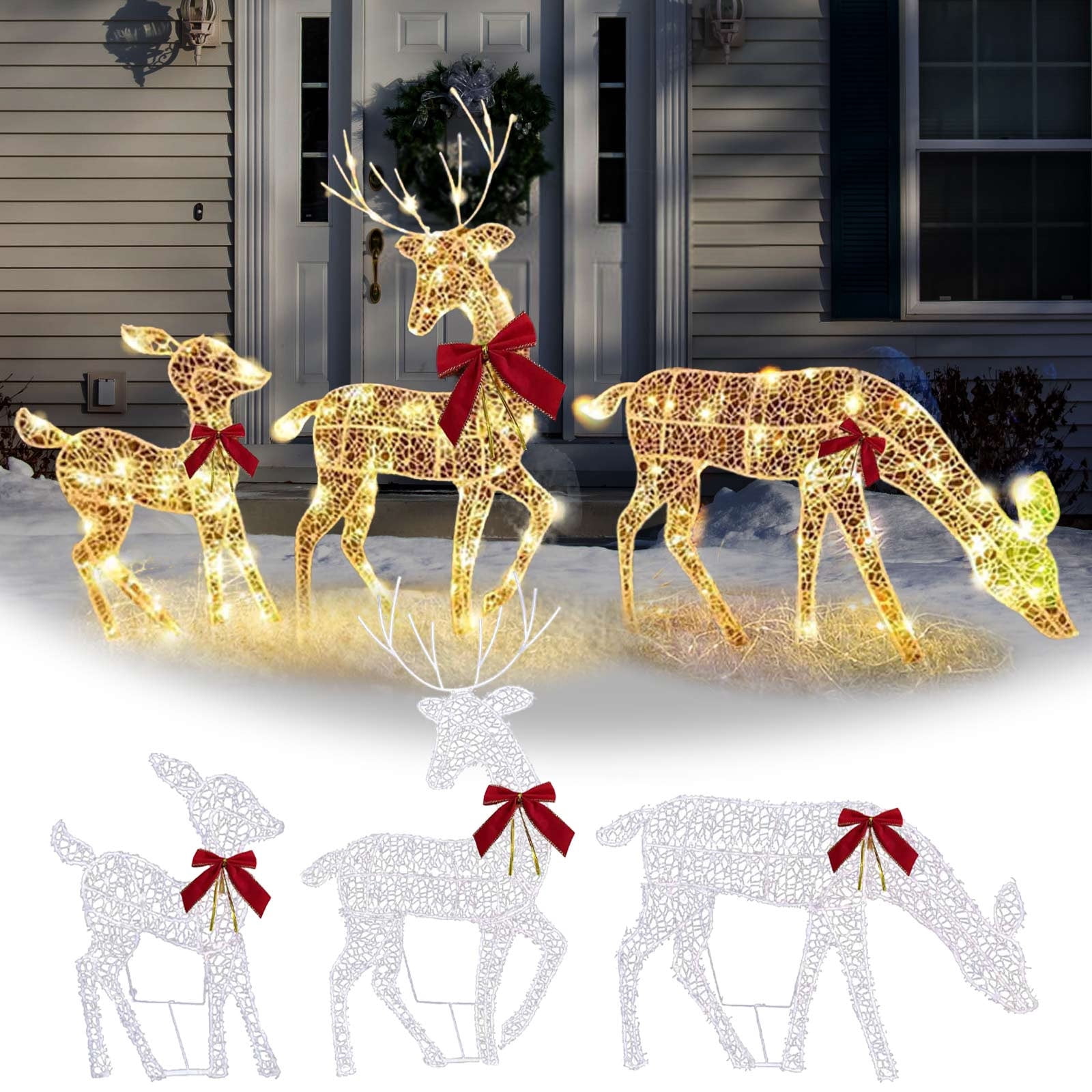 Christmas Outdoor Decoration Luminous Deer Three Piece Set Gardening