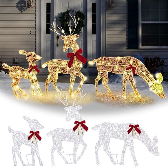 Lighted Reindeer Outdoor Decorations,Lighted Christmas Reindeer,Christmas Deers Decorations Lawn,Christmas Outdoor Decoration,Luminous Deer 3PC Set Garden Ornaments,Outdoor Christmas Decoration