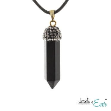 Jewels 4 Ever Brass Genuine Black Onyx Point And Crystal Cap Pendant with Cord