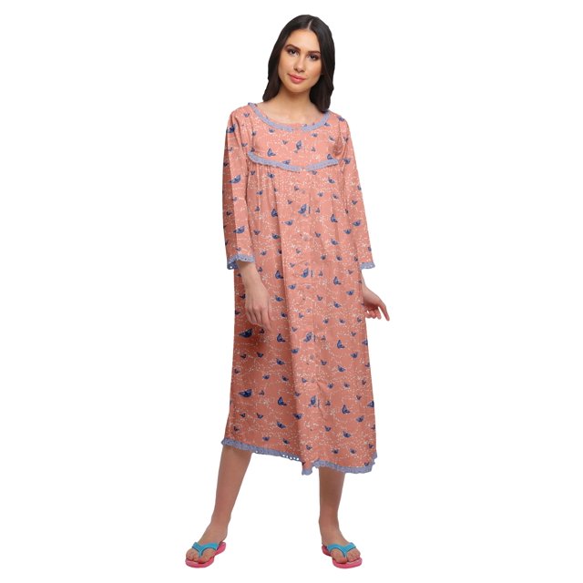 Moomaya Chemise de Nuit Boutonnée en Coton Imprimé pour Femmes, Robe de Nuit d'Allaitement