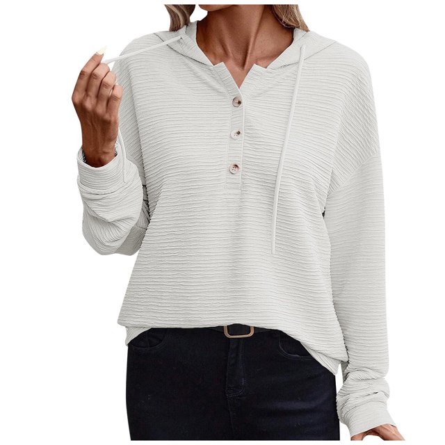 Pisexur Womens Oversized Sweatshirt Fashion Fall Hoodies Solid Color Button Collar Drawstring Stitching Sweatshirts Hoodies Pullover