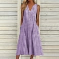 thumbnail image 1 of Cameland Robe Maxi Décontractée de Mode pour Femme Sans Manches à Col en V à Boutons à Rayures Imprimées avec Poches Violet m, 1 of 8