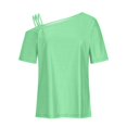 thumbnail image 4 of AherBiu Hauts à une Épaule pour Femmes Manches Courtes Été Décontracté T-Shirts Amples Confortables Chemises de Vacances Blouse, 4 of 7