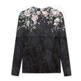 thumbnail image 5 of IROINNID T-Shirt à Manches Longues en Polyester Réduit pour Femmes, Quotidien Été, Aguichant, Plissé, Imprimé, Coupe Régulière, Col Rond, Haut à Boutons, Noir, 5 of 5