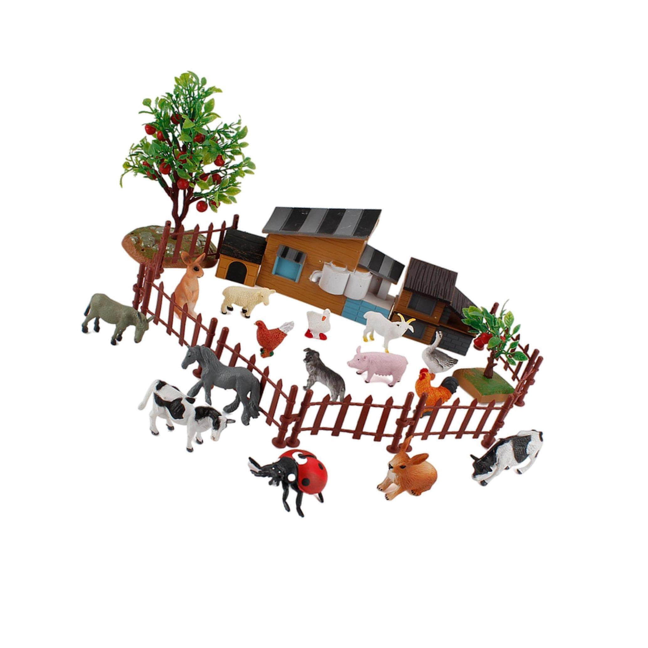 Ensemble de 21 Animaux de Ferme Réalistes Figurines Miniatures Jouet pour Fête Enfants