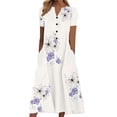 thumbnail image 2 of CHUANK Robes de Travail pour Femmes Liquidation Mode Dames Décontracté Ample Imprimé Papillon Col en V Manches Courtes Boutons Poches Longue Robe, 2 of 6