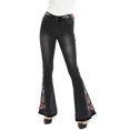 thumbnail image 1 of Womens Floral Daisy Embroidered Mid Rise Bell Bottom Flare Frayed Hem Jeans, 1 of 5