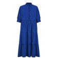thumbnail image 4 of AherBiu Plus Size Maxi Dresses for Women Button up High Neck 1/2 Sleeve Ruched Ruffle Flowy Long Summer Dress, 4 of 6