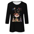 thumbnail image 4 of Meichang T-Shirts de Noël Amusants pour Femmes, Imprimé Renne de Noël, Manches 3/4, Hauts Décontractés à Col Rond, Coupe Ample, T-Shirts de Noël pour Femmes, 4 of 4