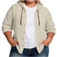thumbnail image 1 of Wo-Fusoul Blouse for Women, Plus Size Long Sleeve Hooded Top with Button Front and Drawstring, Casual Solid Color Tunic, 1 of 7