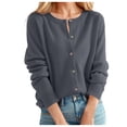 thumbnail image 2 of Yuyuzo Womens Cardigan Sweater Tops Crew Neck Long Sleeve Shirts Solid Color Button down Knitted Clothes, 2 of 5