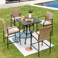 thumbnail image 2 of Costway 5PCS Outdoor Bistro Set Rattan Bar Stool Table Set with Cushions Steel Frame, 2 of 9